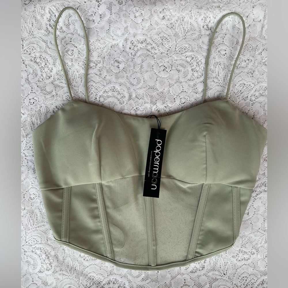 Nwt- Mesh Corset Tank Papermoon Sage Green  Top - medium